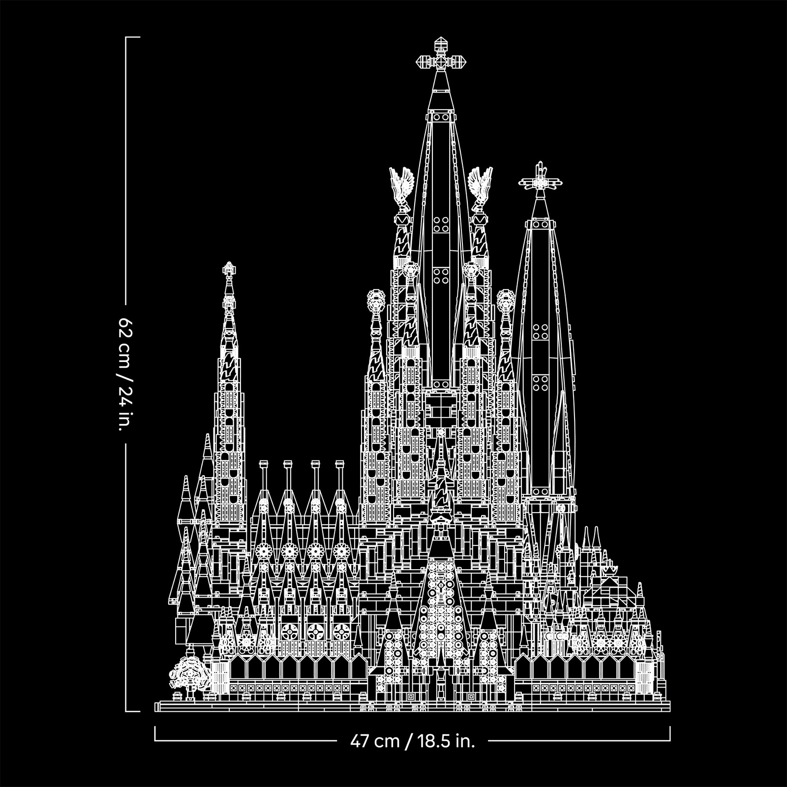 LEGO 21065 Sagrada Família — dimensions 62 × 47 cm